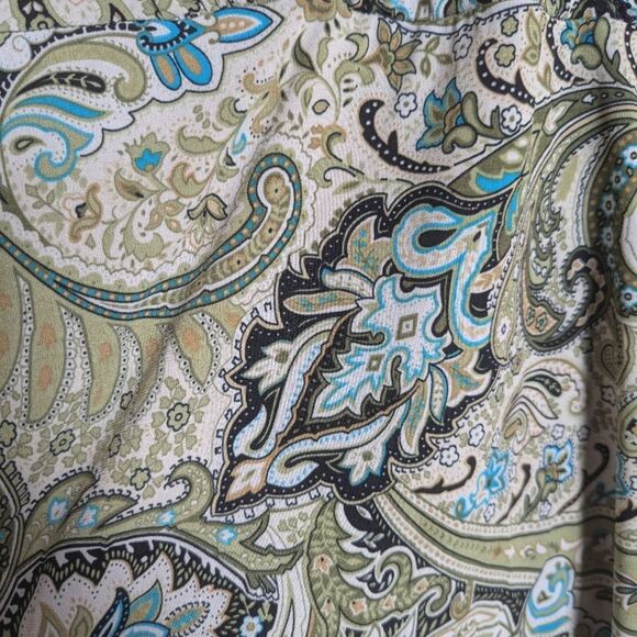 Vintage 90s Perseption Concept Blue Green Paisley Floral Lettuce Edge Top M - Picture 5 of 5